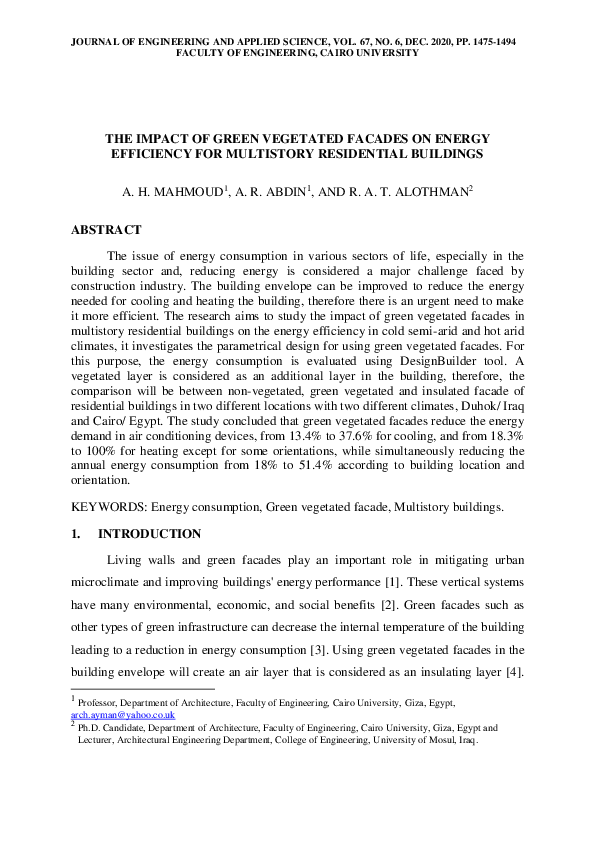 (PDF) THE IMPACT OF GREEN VEGETATED FACADES ON ENERGY EFFICIENCY FOR ...