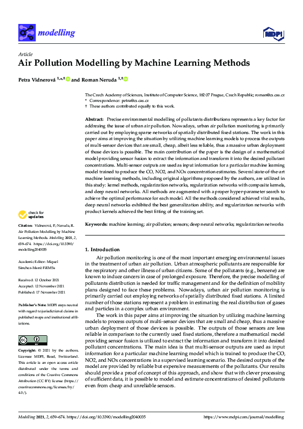(PDF) Air Pollution Modelling by Machine Learning Methods