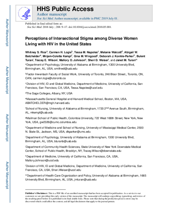 (PDF) Perceptions of intersectional stigma among diverse women living ...
