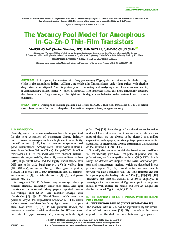 (PDF) The Vacancy Pool Model for Amorphous In-Ga-Zn-O Thin-Film Transistors