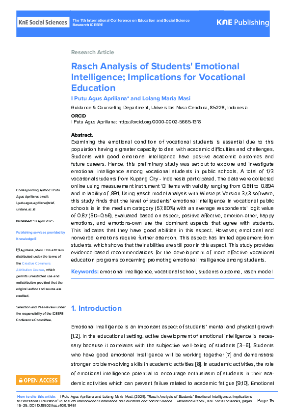 (PDF) Rasch Analysis of Students' Emotional Intelligence; Implications ...