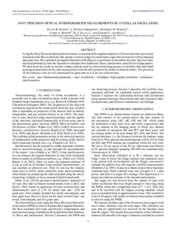 (PDF) Navy Precision Optical Interferometer Measurements of 10 Stellar ...