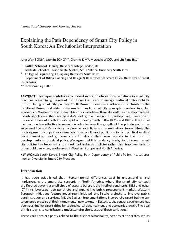(PDF) Explaining the Path Dependency of Smart City Policy in South ...