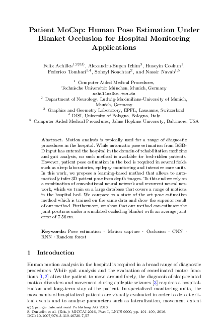 (PDF) Patient MoCap: Human Pose Estimation Under Blanket Occlusion for ...