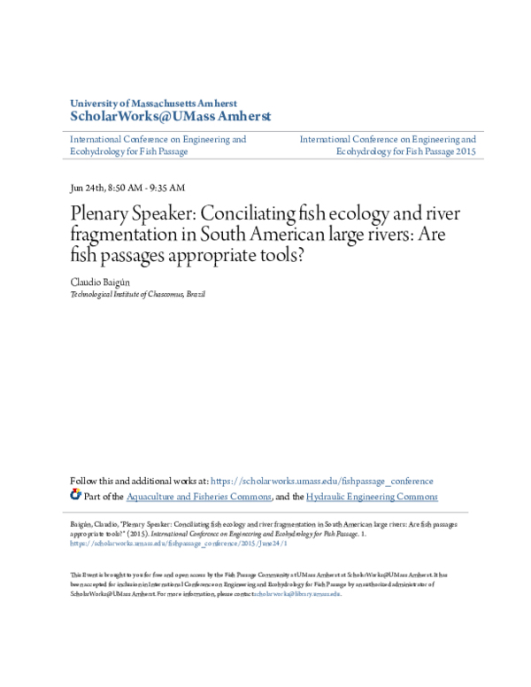 (PDF) Plenary Speaker: Conciliating fish ecology and river ...