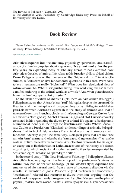 (PDF) Pierre Pellegrin: Animals in the World: Five Essays on Aristotle ...