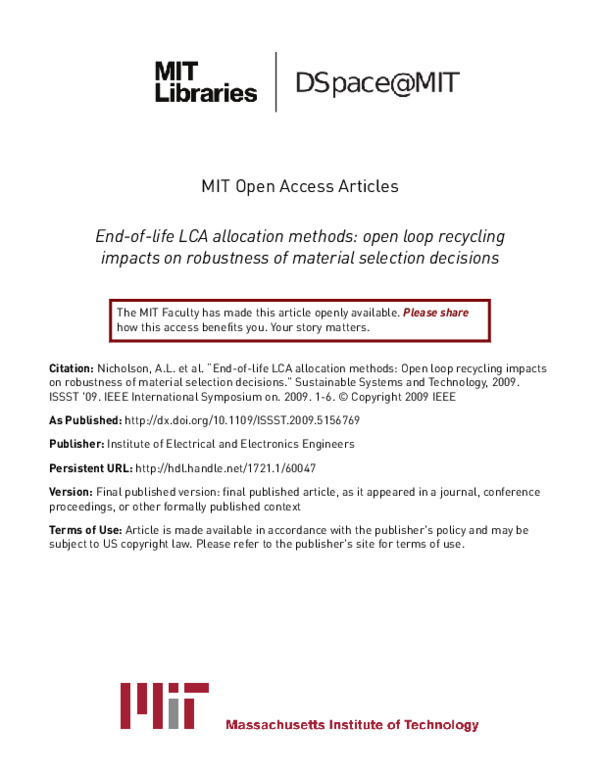 (PDF) End-of-life LCA allocation methods: Open loop recycling impacts ...