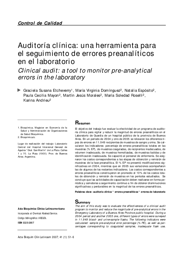 (PDF) Clinical audit: a tool to monitor pre-analytical errors in the ...
