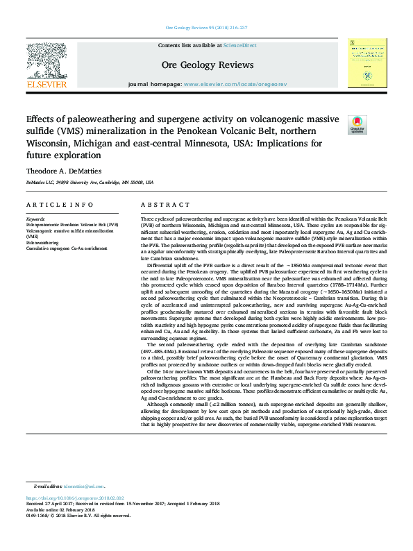 (PDF) Effects of paleoweathering and supergene activity on volcanogenic ...