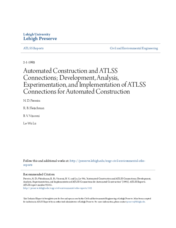 (PDF) Automated Construction and ATLSS Connections; Development ...