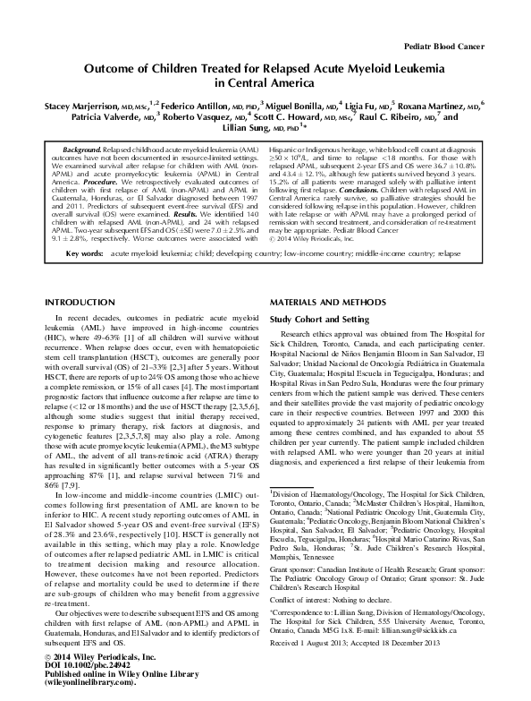 (PDF) Outcome of children treated for relapsed acute lymphoblastic ...