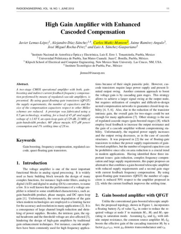 (PDF) High Gain Amplifier with Enhanced Cascoded Compensation