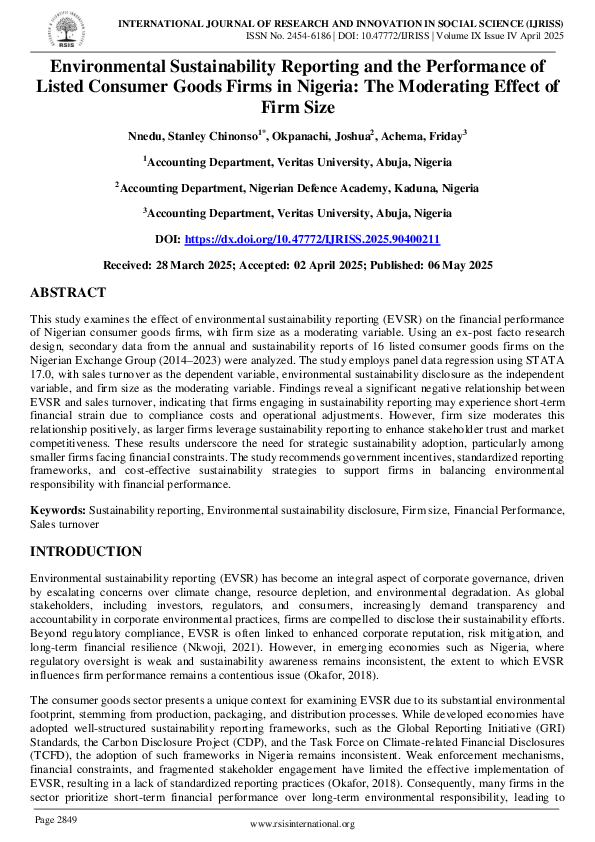 (PDF) Environmental Sustainability Reporting and the Performance of ...