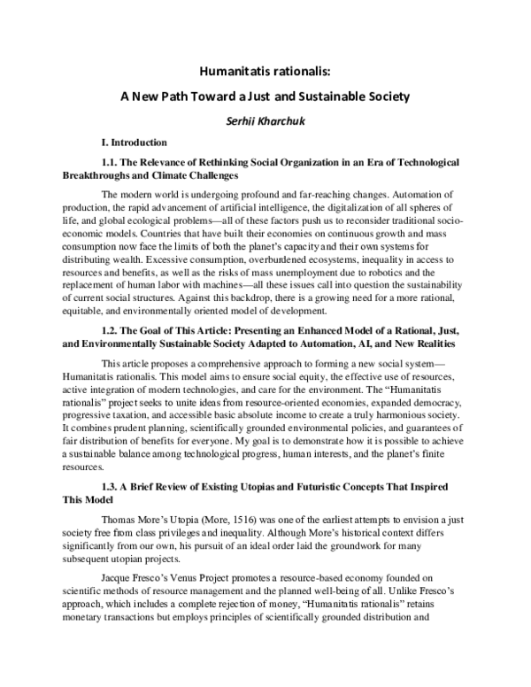 (PDF) Humanitatis rationalis: A New Path Toward a Just and Sustainable ...