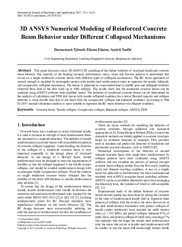 (PDF) 3D ANSYS Numerical Modeling of Reinforced Concrete Beam Behavior ...