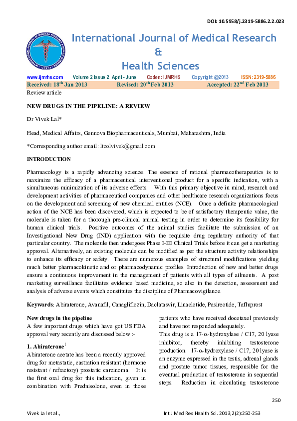 (PDF) New drugs in the pipeline: A review