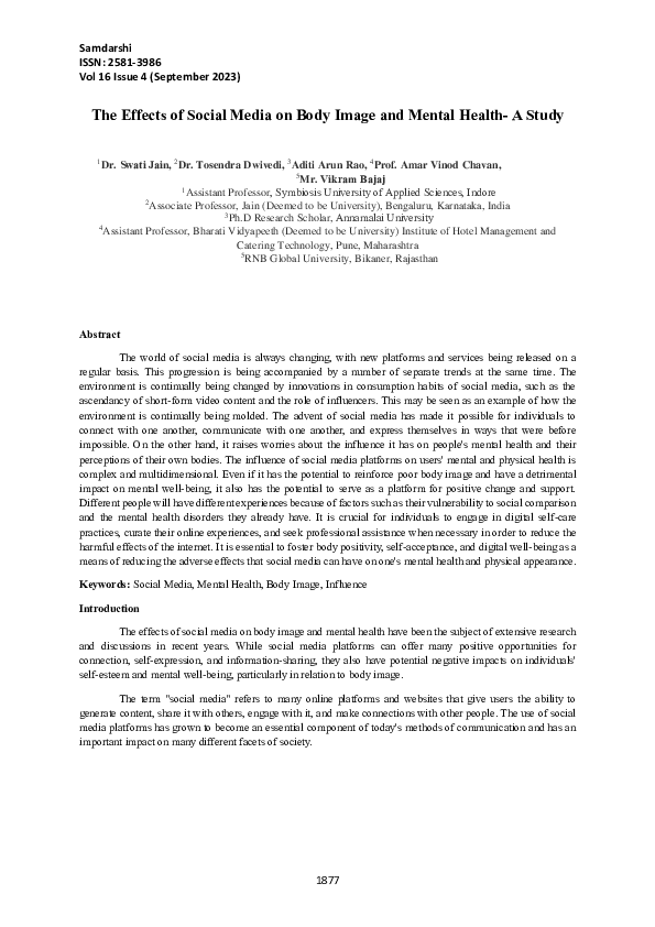 (PDF) The Effects of Social Media on Body Image and Mental Health-A Study