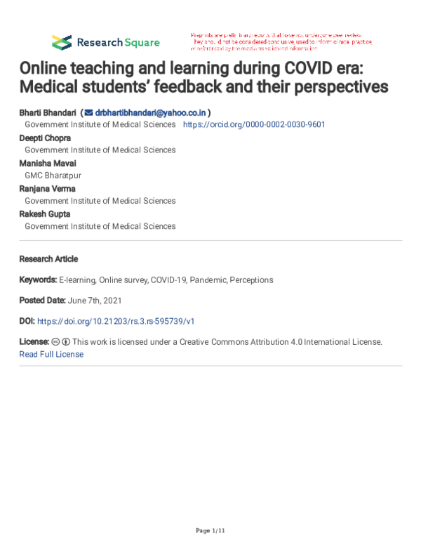 (PDF) Online teaching and learning during COVID era: Medical students ...