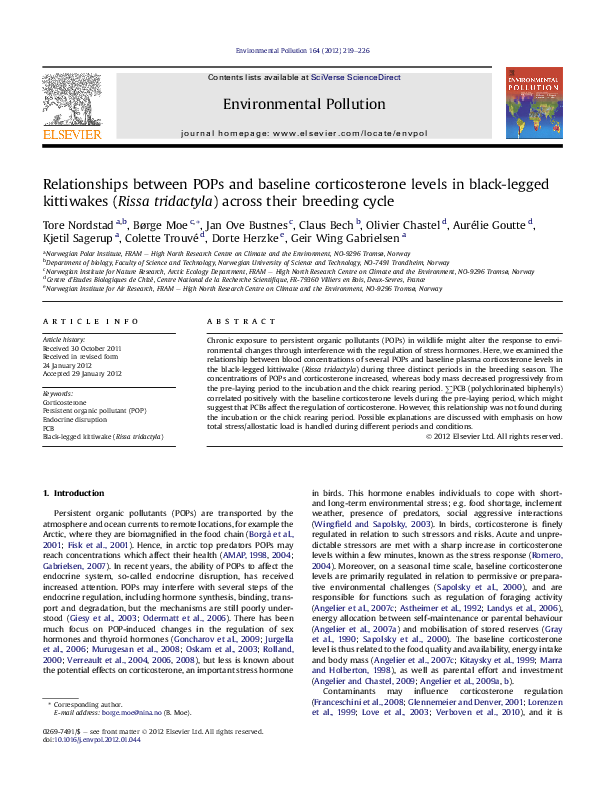 (PDF) Relationships between POPs and baseline corticosterone levels in ...