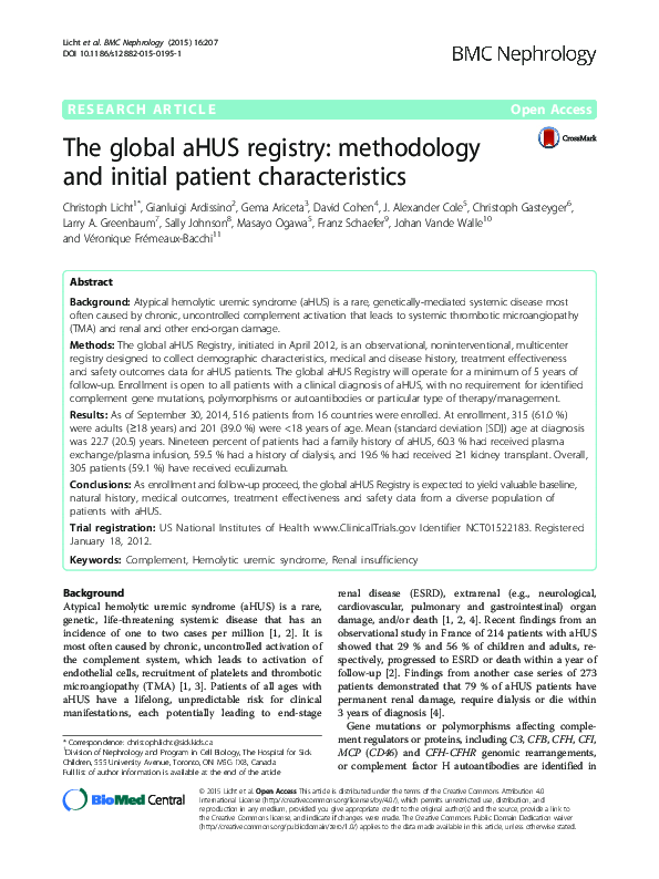 (PDF) The global aHUS registry: methodology and initial patient ...