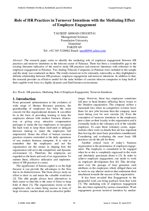 (PDF) Role of HR Practices in Turnover Intentions with the Mediating ...