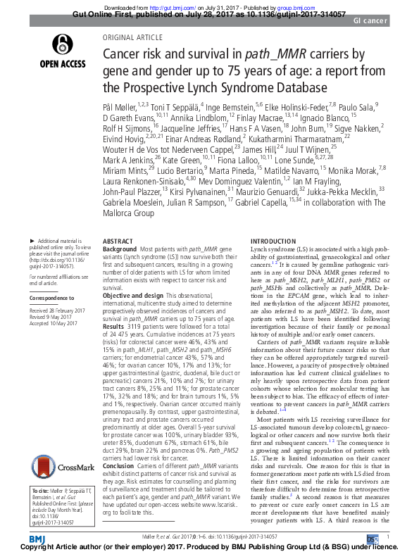 (PDF) Cancer risk and survival in path_MMR carriers by gene and gender ...
