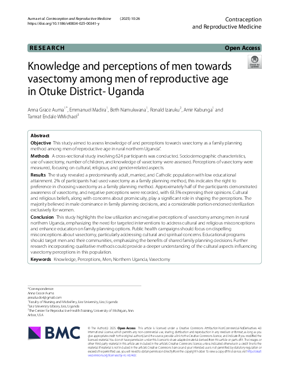 (PDF) Knowledge and perceptions of men towards vasectomy among men of ...