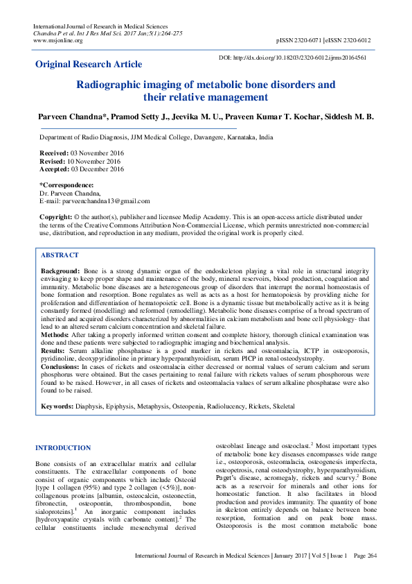 (PDF) Radiographic imaging of metabolic bone disorders and their ...