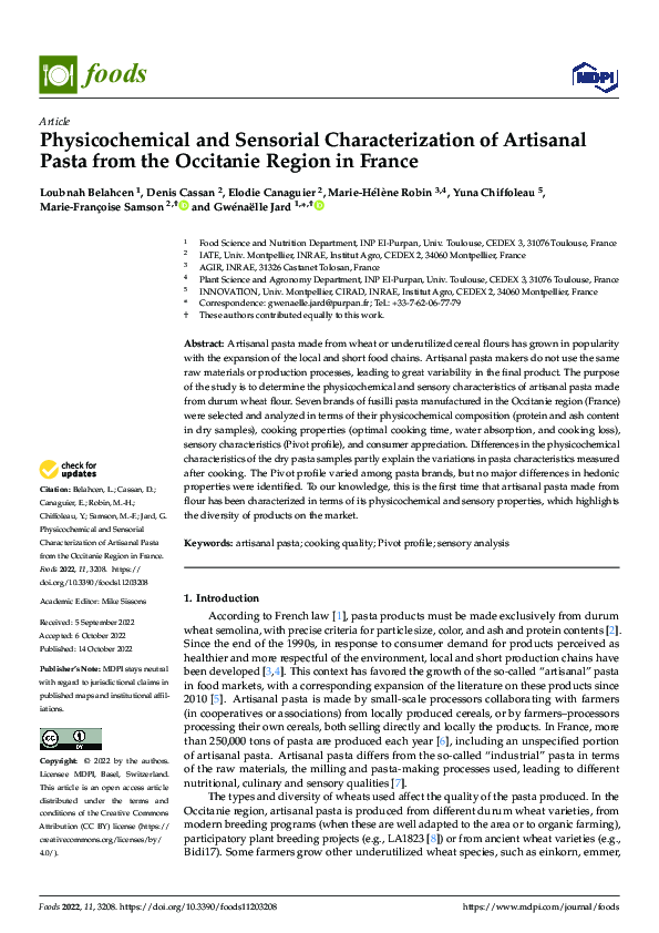 (PDF) Physicochemical and Sensorial Characterization of Artisanal Pasta ...