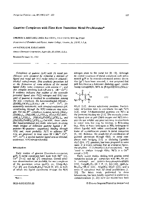 (PDF) Guanine complexes with first row transition metal perchlorates
