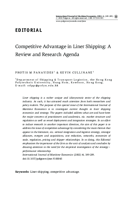 (PDF) Competitive Advantage in Liner Shipping: A Review and Research Agenda