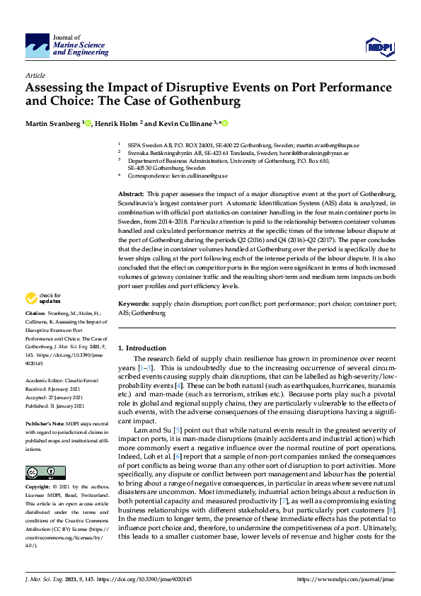 (PDF) Assessing the Impact of Disruptive Events on Port Performance and ...