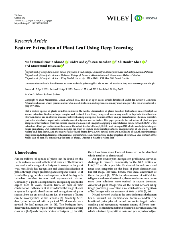 (PDF) Feature Extraction of Plant Leaf Using Deep Learning