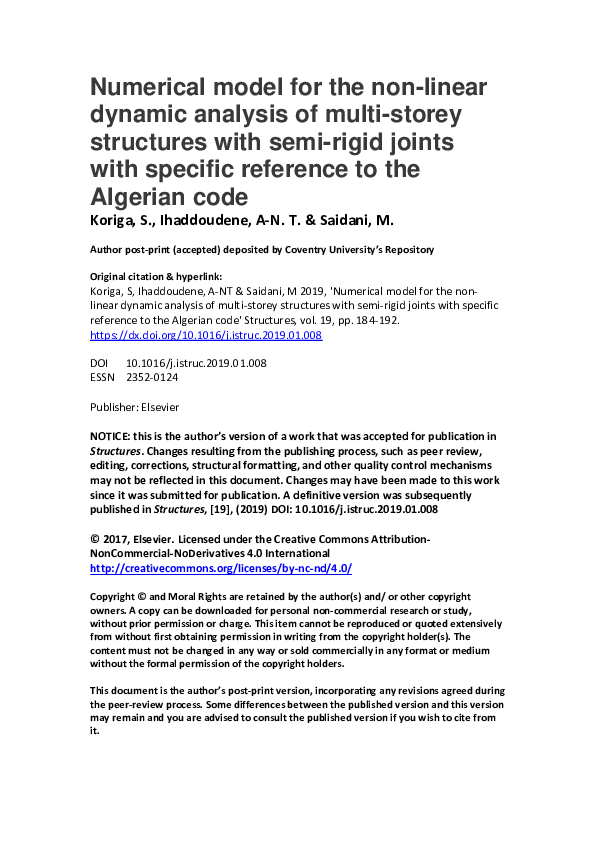 (PDF) Numerical model for the non-linear dynamic analysis of multi ...