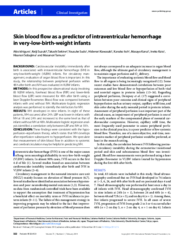 (PDF) Skin blood flow as a predictor of intraventricular hemorrhage in ...