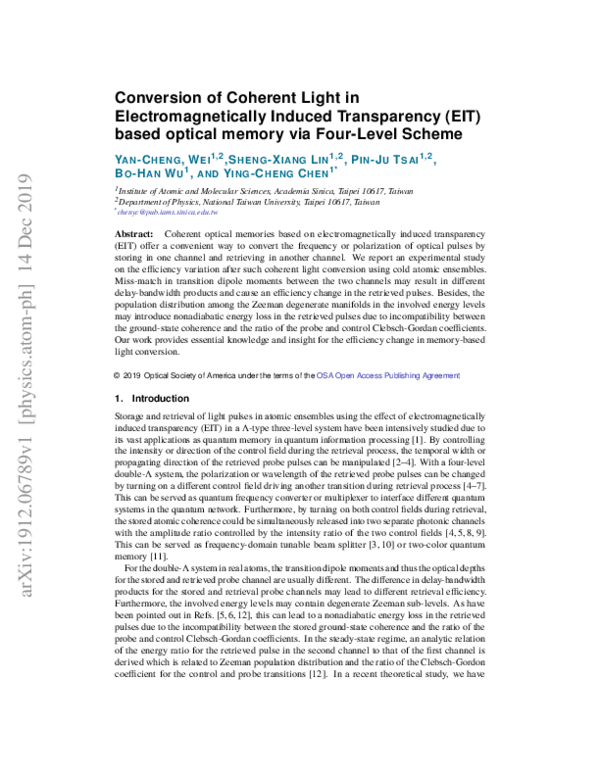 (PDF) Conversion of Coherent Light in Electromagnetically Induced ...