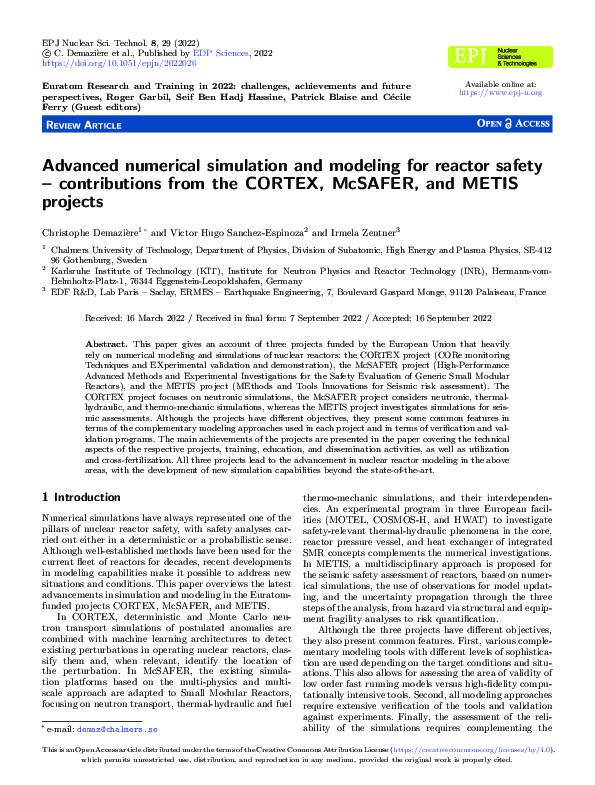 (PDF) Advanced numerical simulation and modeling for reactor safety ...