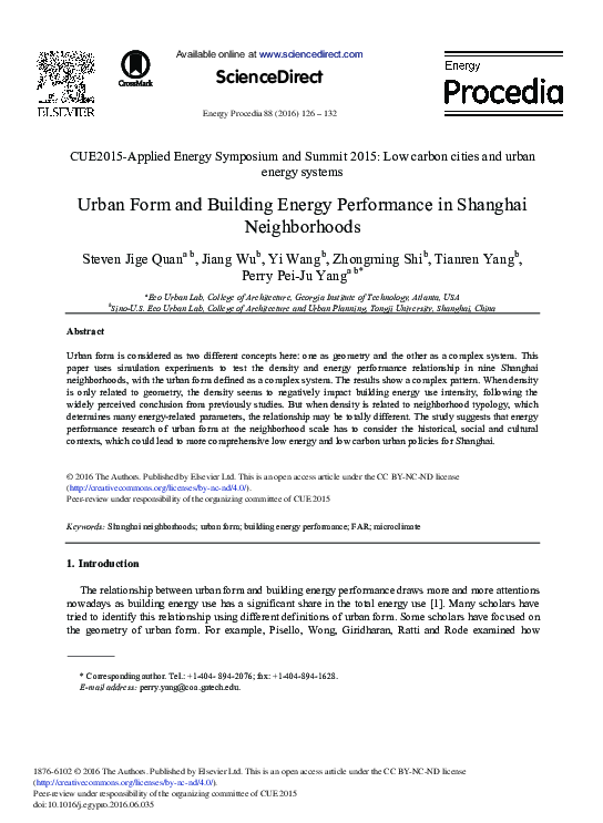 (PDF) Urban Form and Building Energy Performance in Shanghai Neighborhoods