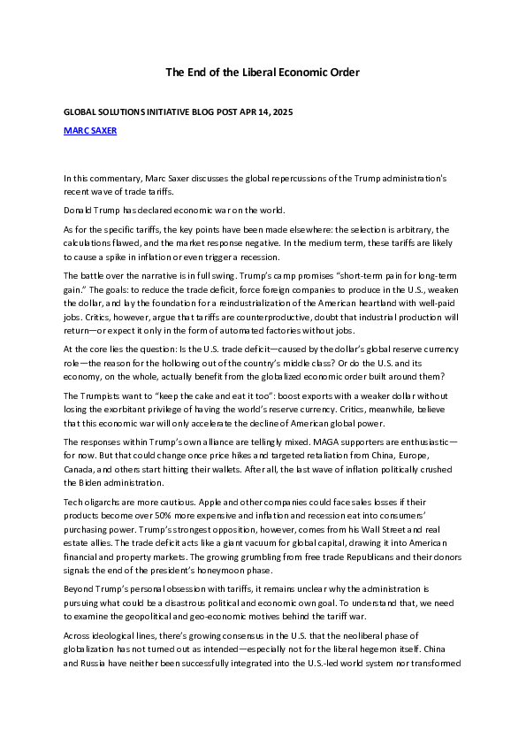 (PDF) The End of the Liberal Economic Order