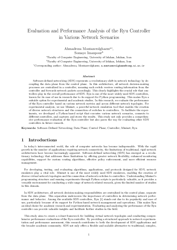 (PDF) Evaluation and Performance Analysis of the Ryu Controller in ...
