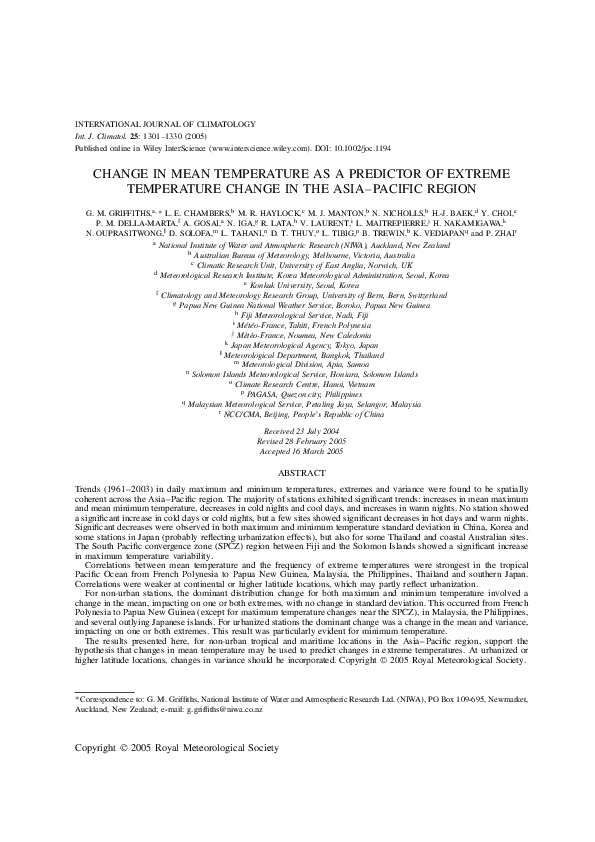(PDF) Change in mean temperature as a predictor of extreme temperature ...