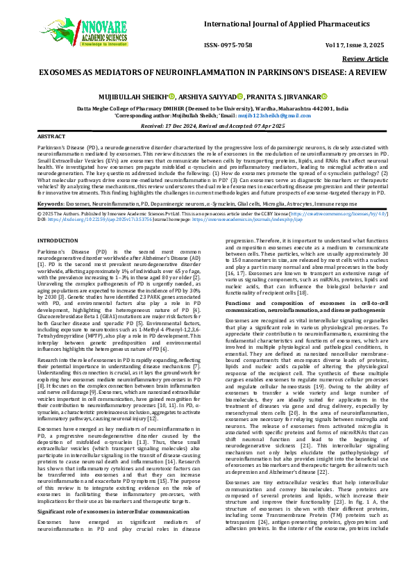 (PDF) EXOSOMES AS MEDIATORS OF NEUROINFLAMMATION IN PARKINSON'S DISEASE ...