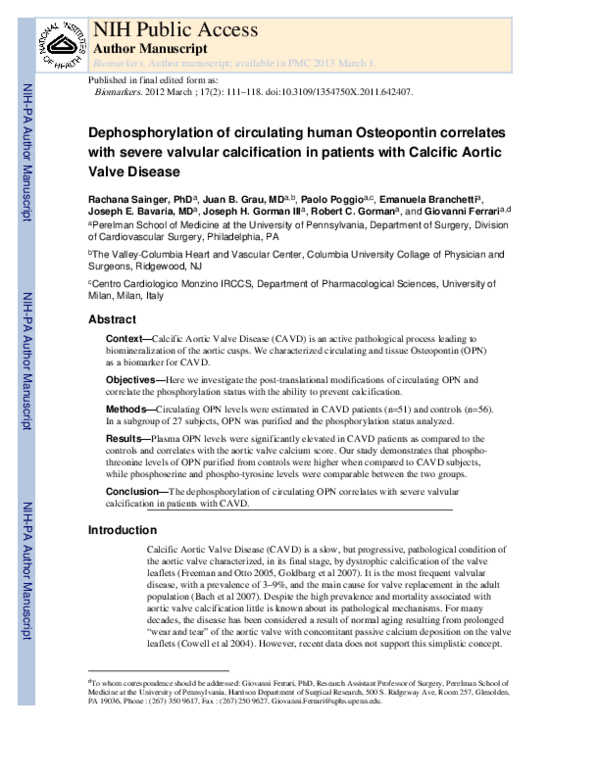 (PDF) Dephosphorylation of circulating human osteopontin correlates ...