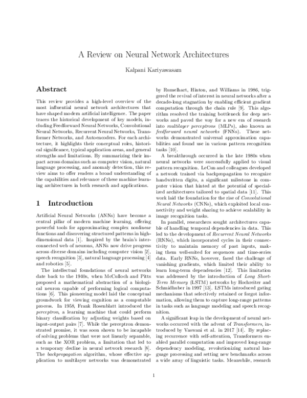 (PDF) A Review on Neural Network Architectures