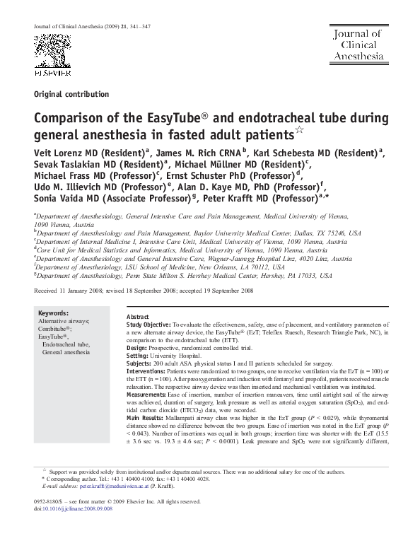 (PDF) Comparison of the EasyTube® and endotracheal tube during general ...