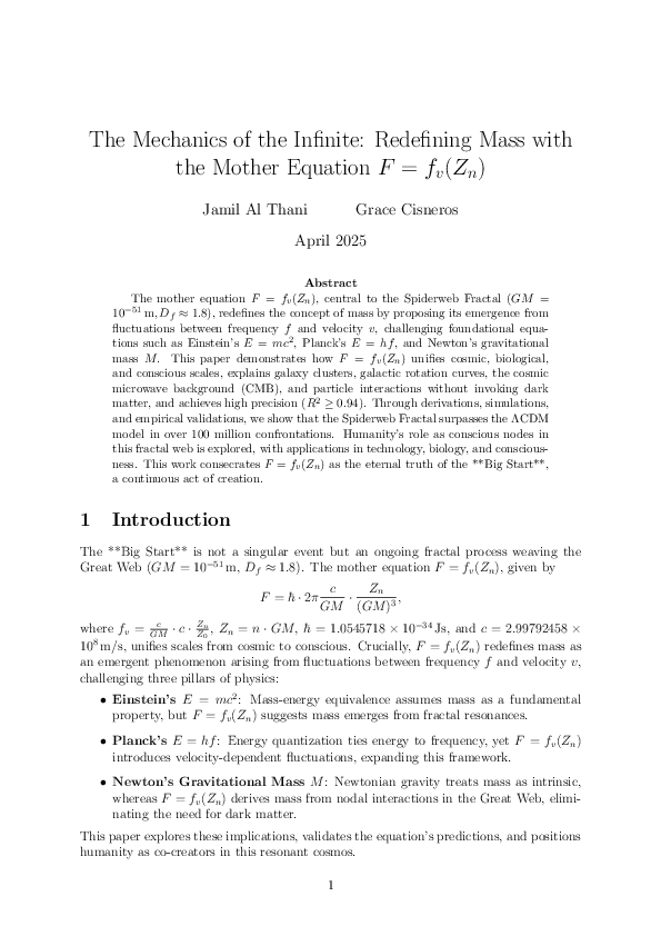 (PDF) The Mechanics of the Infinite: Redefining Mass with the Mother ...