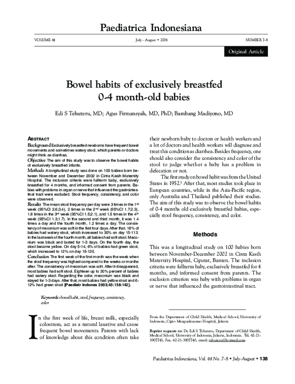 (PDF) Bowel habits of exclusively breastfed 0-4 month-old babies