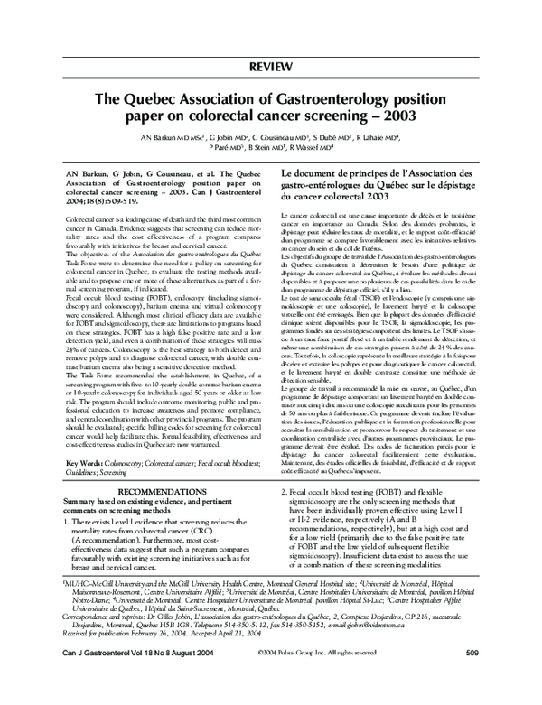 (PDF) The Quebec Association of Gastroenterology Position Paper on ...