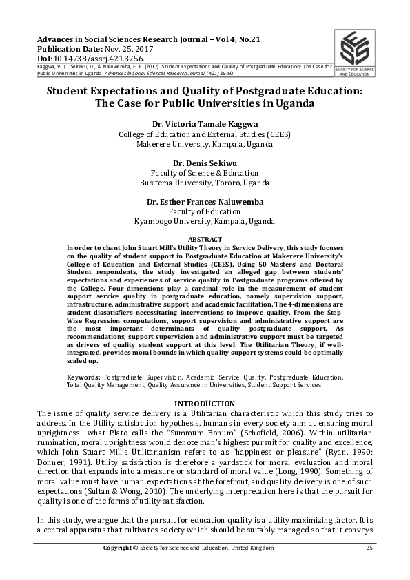 (PDF) Student Expectations and Quality of Postgraduate Education: The ...