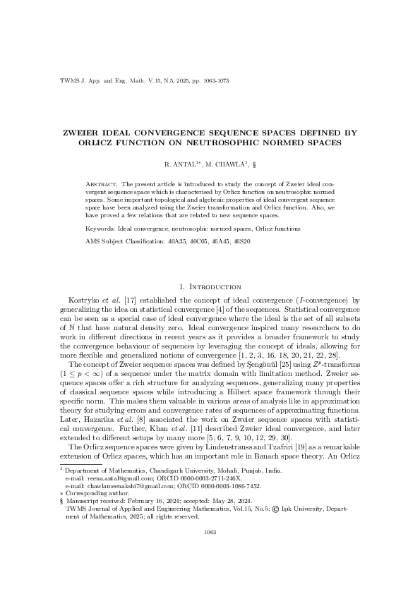 (PDF) ZWEIER IDEAL CONVERGENCE SEQUENCE SPACES DEFINED BY ORLICZ ...